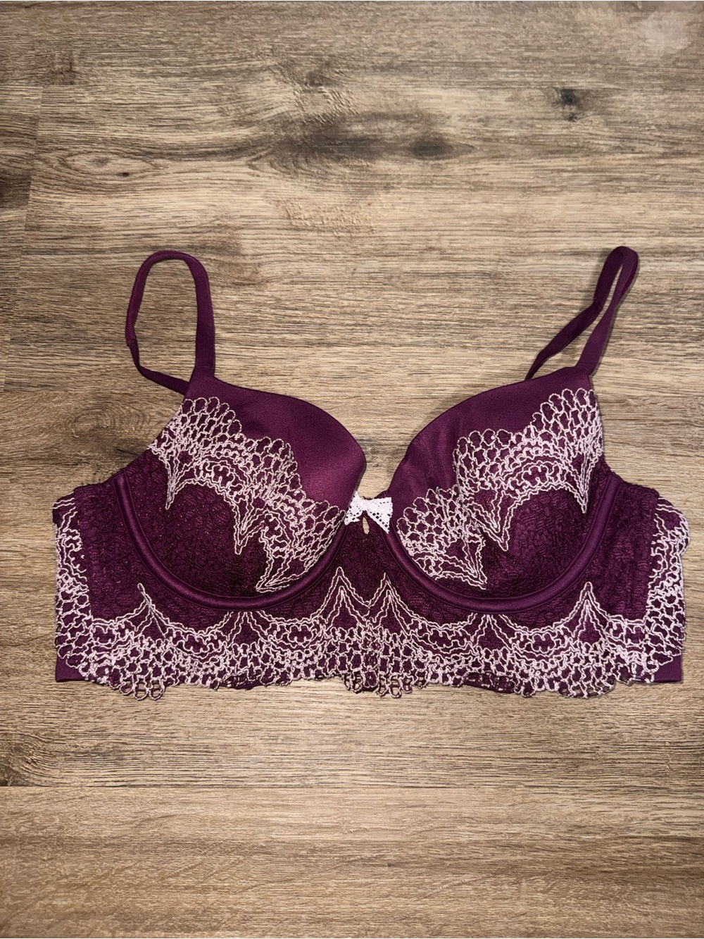 Victoria’s Secret Burgundy Lace Longline Demi Underwire Bra Floral Lace Size 36B